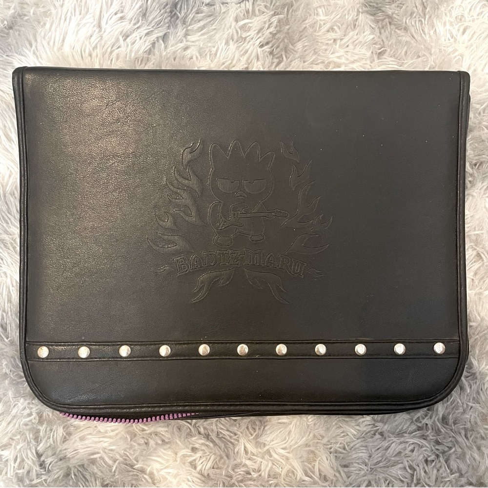 Vintage Badtz-Maru zip around leather binder Sanrio black & purple